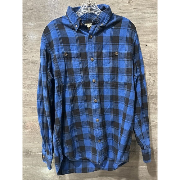 Duluth Trading Shirt Mens Medium Trim Fit Blue Black Plaid Button Down Flannel - Picture 1 of 8